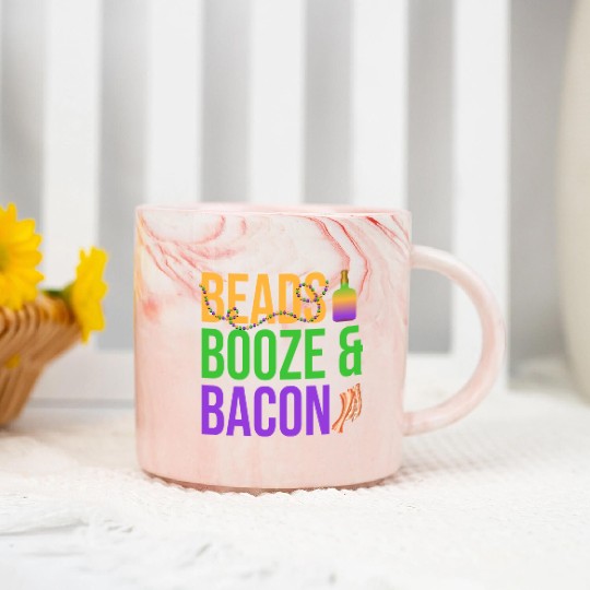 Beads Booze & Bacon Mardi Gras Carnival Marble Mugs