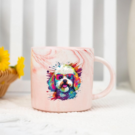 Watercolor Colorful Bichon Frise Marble Mugs