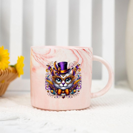 Mardi Gras cat with hat and glasses Marble Mugs
