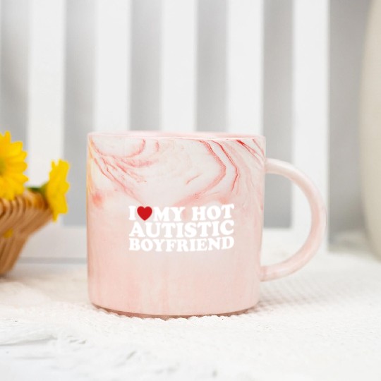 I Love My Hot Autistic Boyfriend BF Autism Heart Marble Mugs