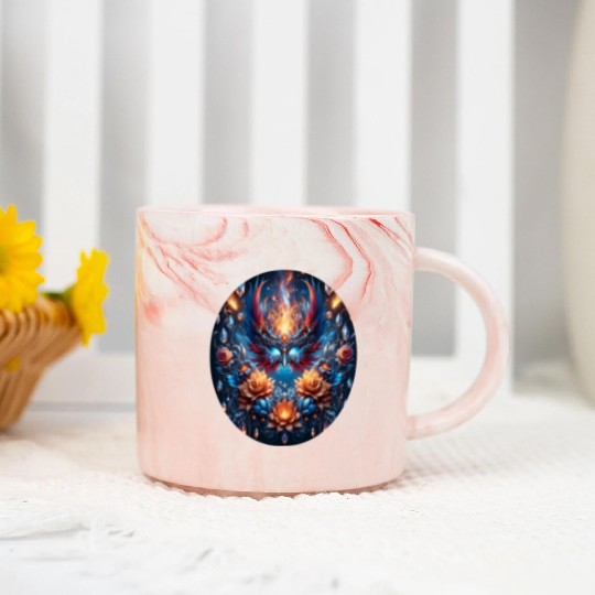 Phoenix Rebirth in Cosmic Bloom Marble Mugs