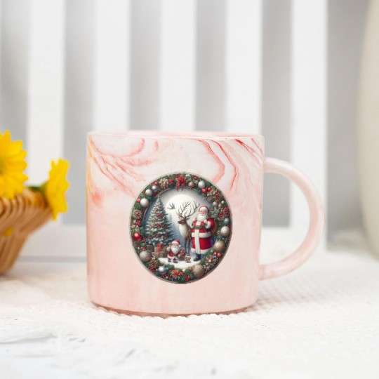 Happy Santa Claus: Traditional Christmas Image Marble Mugs