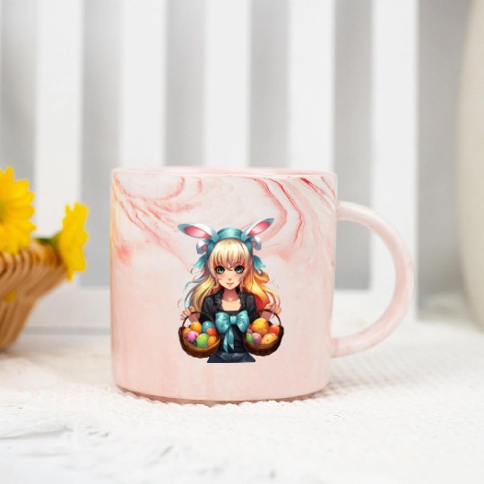 Easter Day Anime Girl Bunny Ear Easter Egg Hunt Marble Mugs