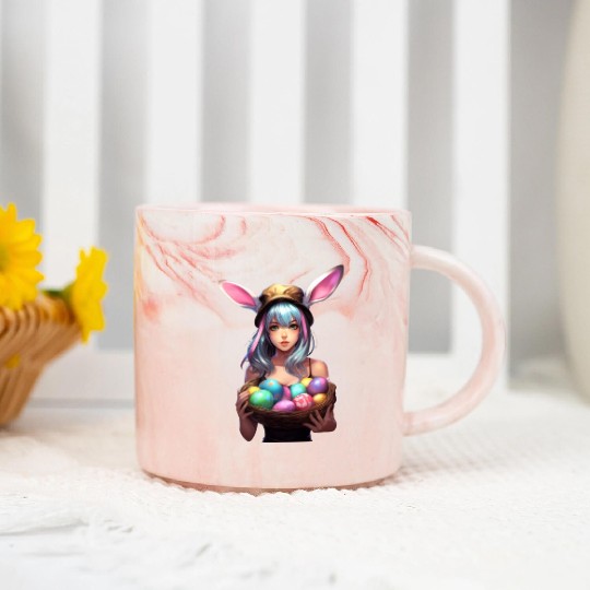 Easter Day Anime Girl Bunny Ear Easter Egg Hunt Marble Mugs