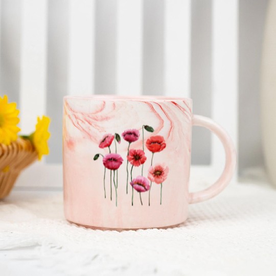 Poppies, spring bloomers, summer, flower, vintage. Marble Mugs