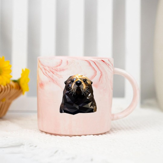 Geometric Style Sea Otter Marble Mugs
