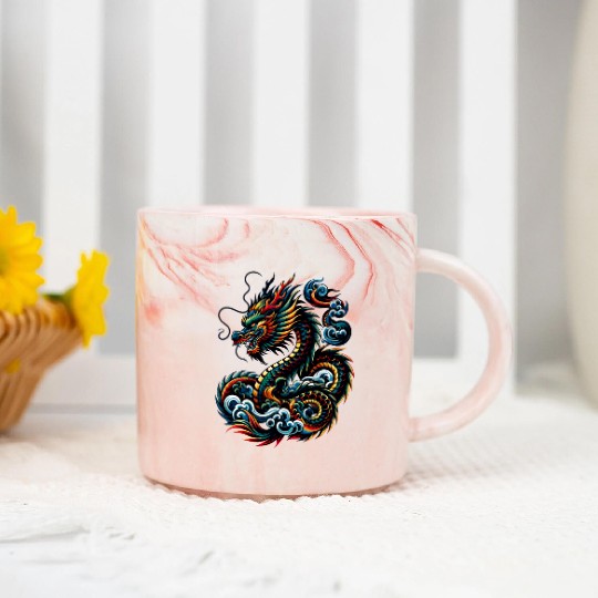 Colorful Dragon Zodiac Chinese Dragon Art Marble Mugs