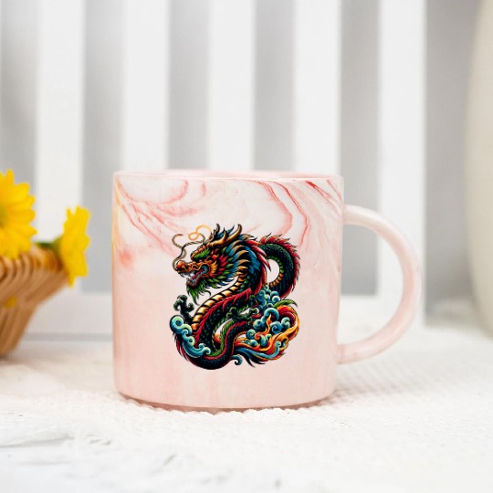 Colorful Chinese Dragon Artistic Design Marble Mugs
