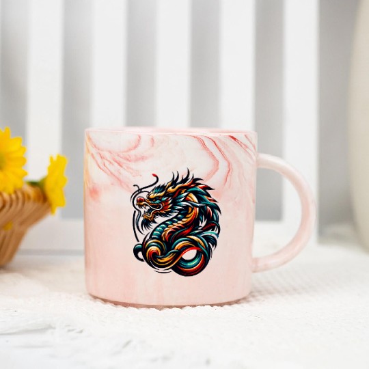Colorful Chinese Dragon Artwork and Tribal Design Marble Mugs