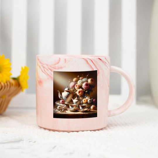 Timeless Elegance Vintage Tea Set Still Life Marble Mugs