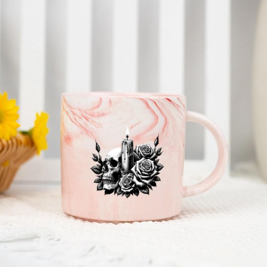 Gothic Skull and Roses Graphic Art Marble Mugs
