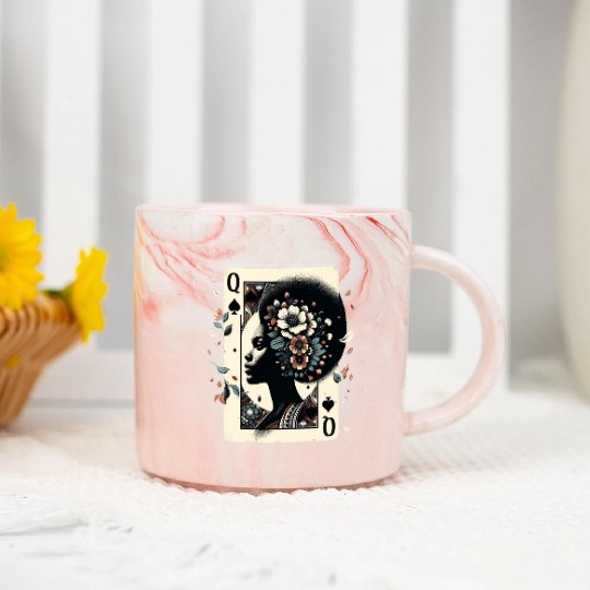 Black Queen Poker Tarot Card African American Marble Mugs