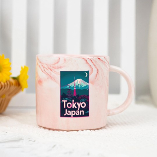 Vintage Style Tokyo Travel Poster Marble Mugs