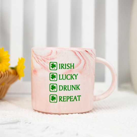 Irish Lucky Drunk Repeat Marble Mugs
