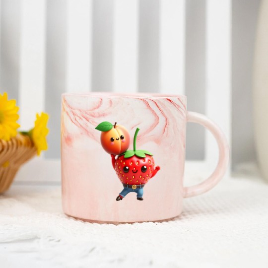 Dancing strawberry with peach Marble Mugs