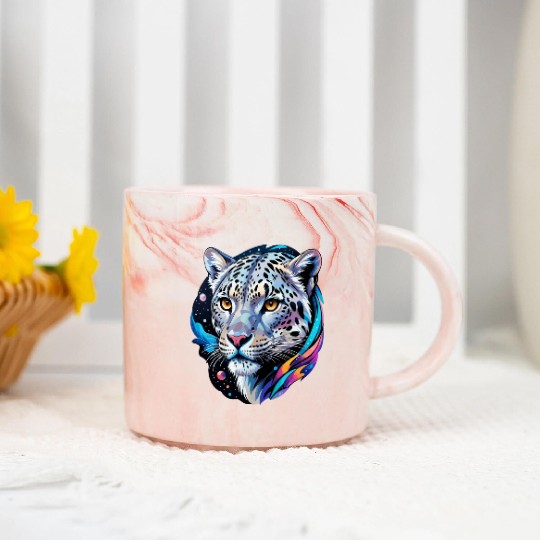 Cosmic Snow Leopard - Ethereal Animal Portrait Marble Mugs