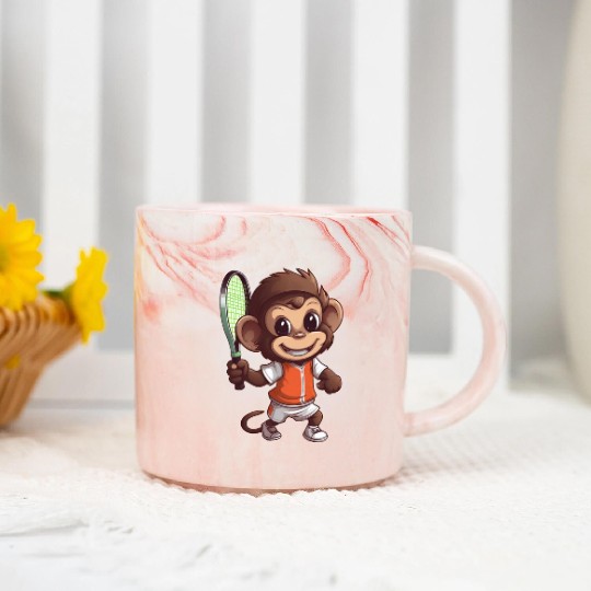 Monkeys in Tennis and Badminton Duel - Hilarious Marble Mugs