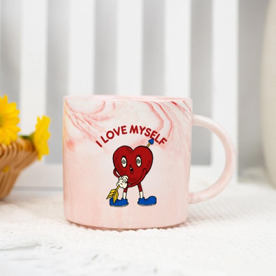 I Love Myself Funny Heart Cupid Arrow Parody Cute Marble Mugs