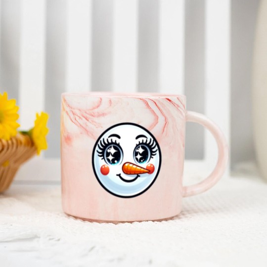 Lady Carrot-Nosed Snowwoman Cute Snowman Christmas Marble Mugs