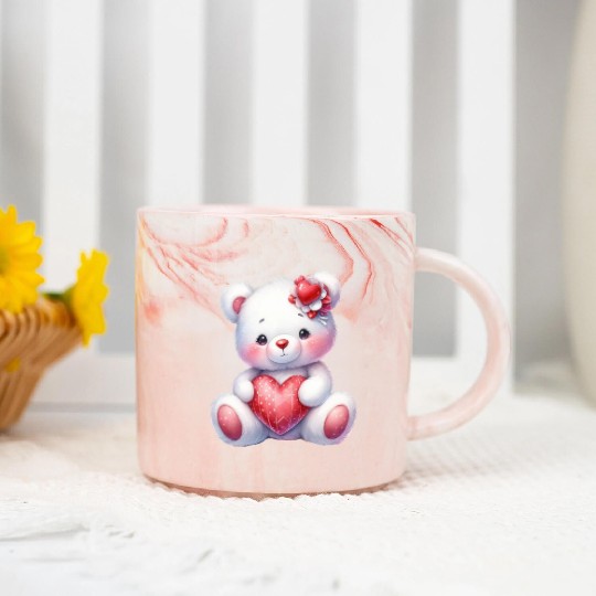 White Teddy Bear Love Valentine's Day Red Heart Marble Mugs