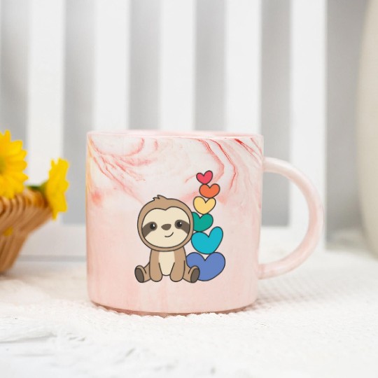 Rainbow Flag Gay Pride Lgbtq Hearts Sloth Marble Mugs
