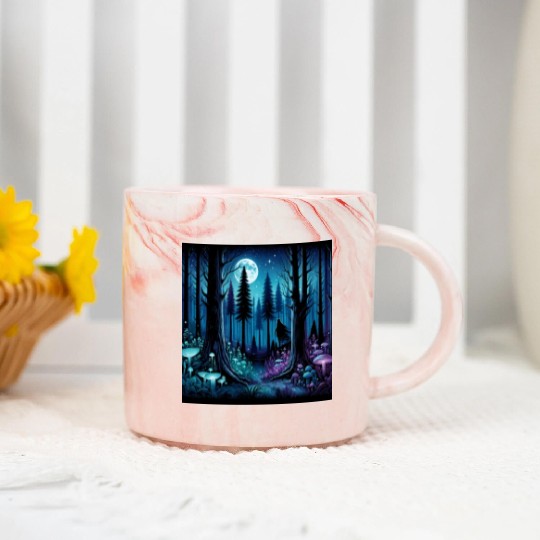 Mystic Moonlit Enchanted Forest Marble Mugs