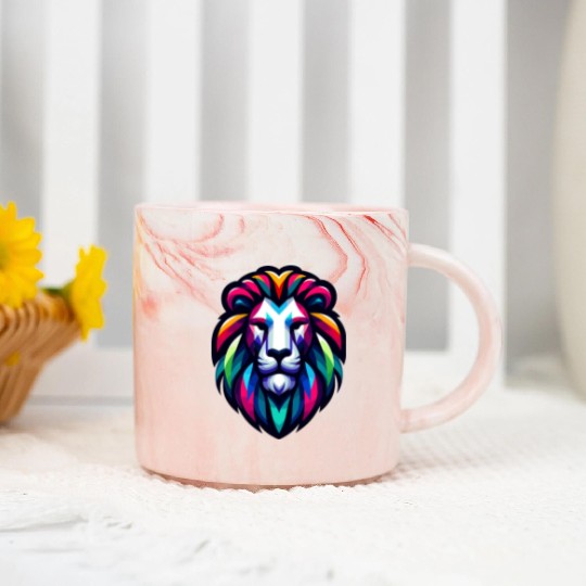 Vibrant Spectrum Lion - Abstract Wildlife Majesty Marble Mugs