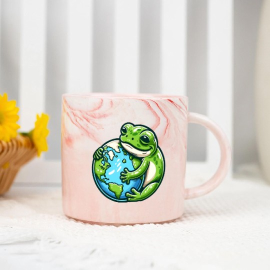 Frog Embracing Earth: Earth Day Marble Mugs
