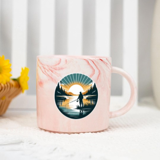 Serene Sunrise Fishing - Peaceful Morning Lake Marble Mugs
