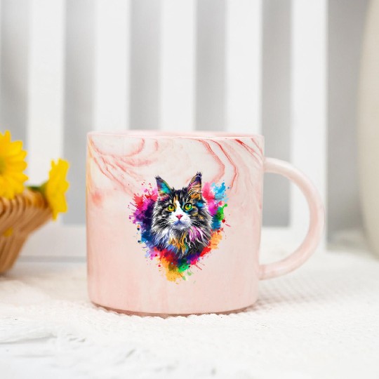 Colorburst Whiskers Rainbow Heart Marble Mugs