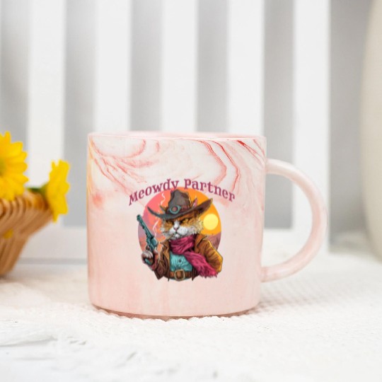 Purrfect Outlaw Showdown - Meowdy Partner Marble Mugs