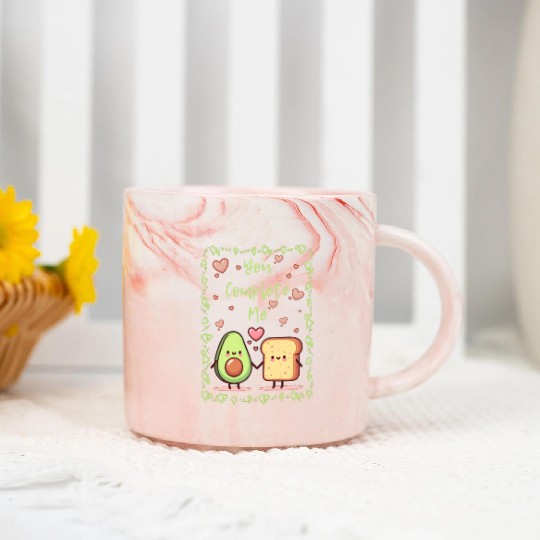 You Complete Me a cute kawaii avocado and toast Marble Mugs