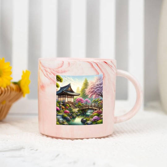 Spring Serenity in Japanese Garden Marble Mugs