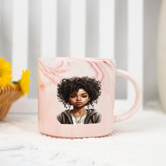 Black girl with big brown eyes .. Marble Mugs