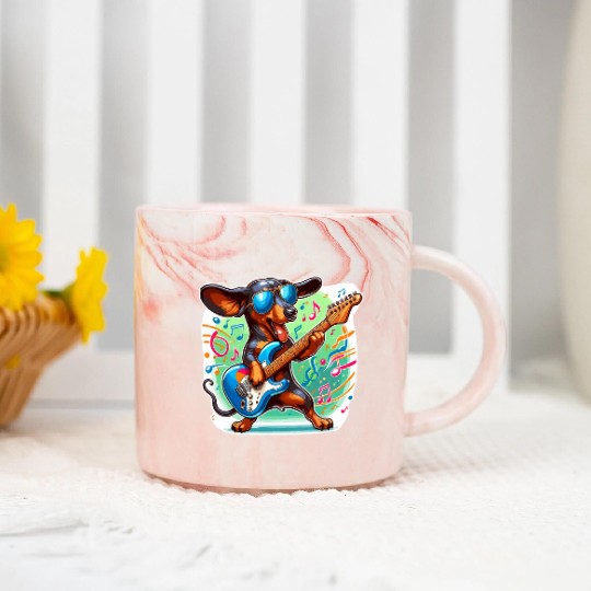 Cute Dachshund playing E-Guitar Marble Mugs