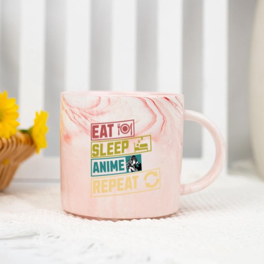 Eat sleep anime repeat hobby Marble Mugs