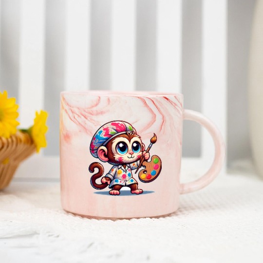 Cute Monkey Artist Marble Mugs