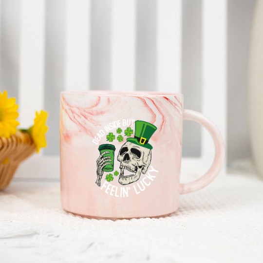 Dead Inside But Feelin' Lucky Skull St Patrick's Marble Mugs