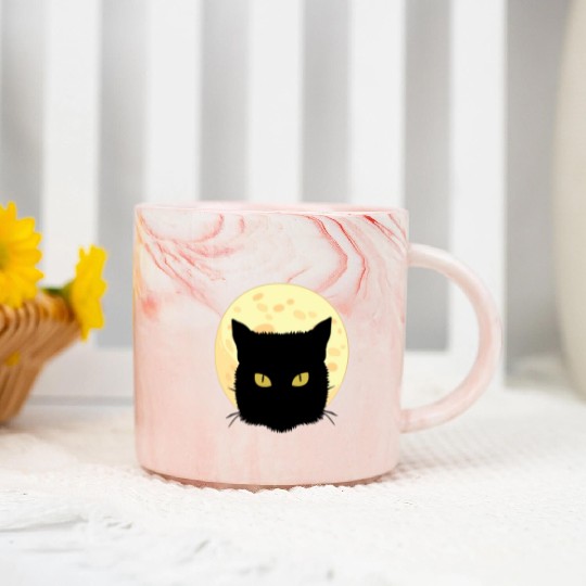 Cat Full Moon Cat Owner Gift Marble Mugs