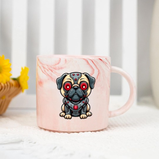 Cyborg Pug with Red Eyes Marble Mugs