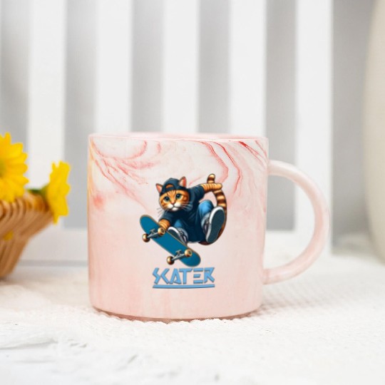 Cute Cat Playing Skateboard (Skater) Marble Mugs