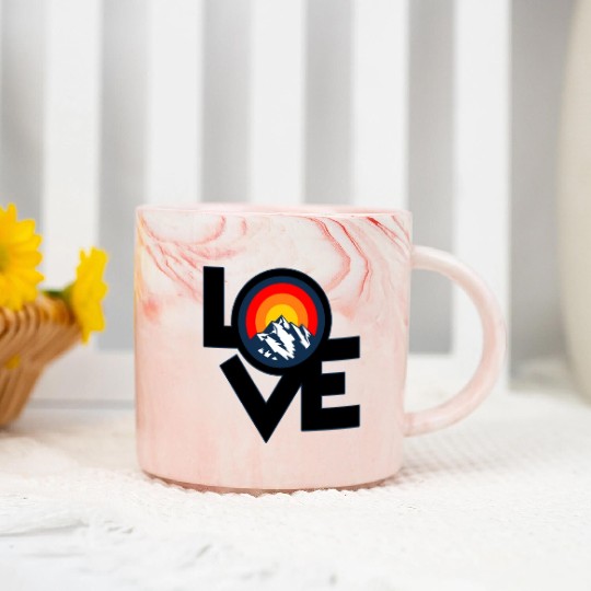 I Love Mountains Retro Sunset Design Marble Mugs