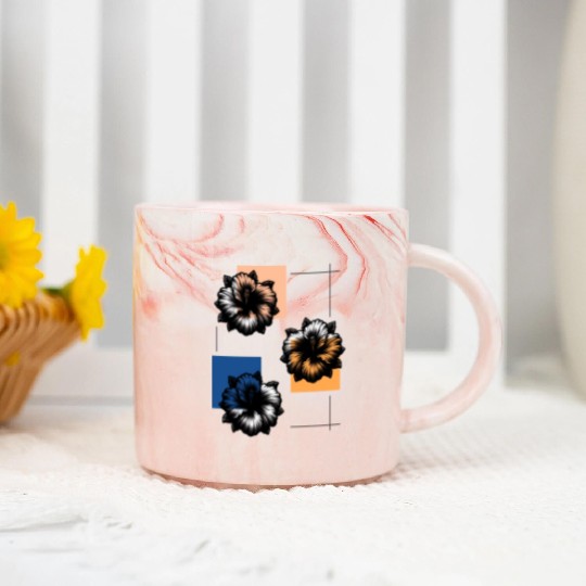 Abstract Risograph hibiscus Marble Mugs