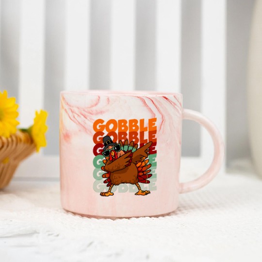 Dabbing Turkey Marble Mugs Thanksgiving Gobble