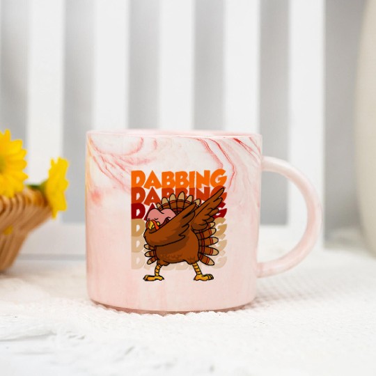 Dabbing Turkey Marble Mugs Thanksgiving
