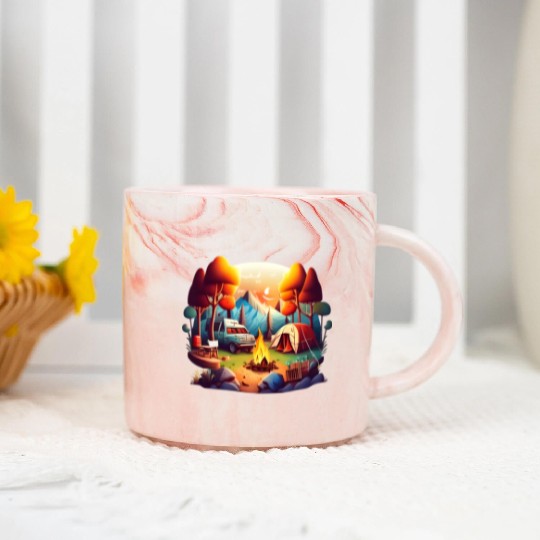 Camping Campsite Design Marble Mugs