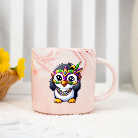 Mardi Gras Penguin Party Marble Mugs