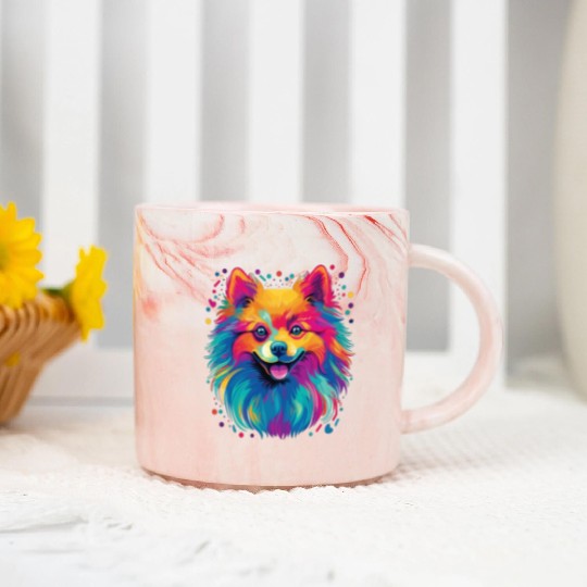 Watercolor Colorful Pomeranian Marble Mugs