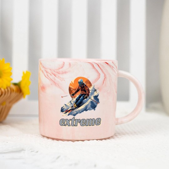 Skiing Off Piste Winter Fun for a Skiers Marble Mugs