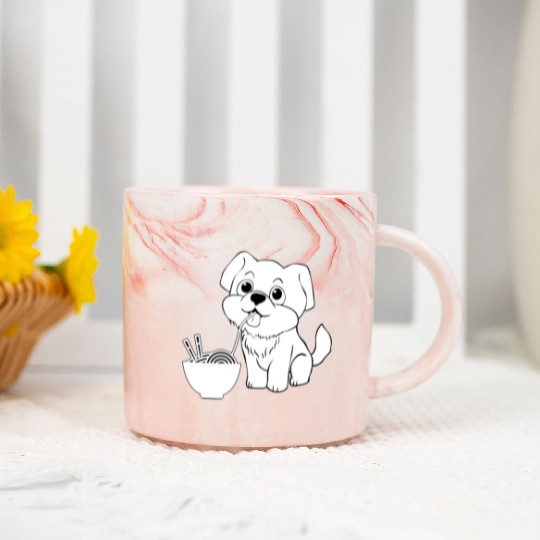 Cute Dog Eating Ramen Marble Mugs